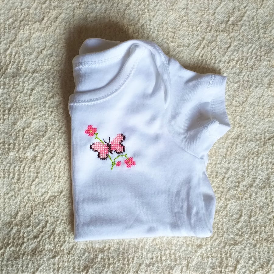 Butterfly Vest age 0-3 months, hand embroidered