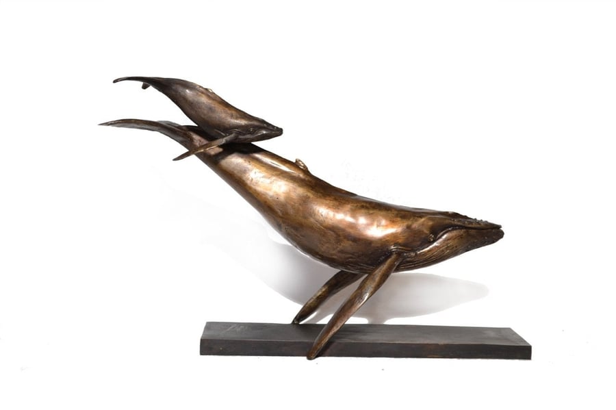 Foundry Bronze Whale and Calf Statue Medium Bronze Metal Sculpture