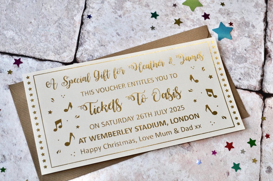 Personalised Gold Foil Concert Gift Voucher