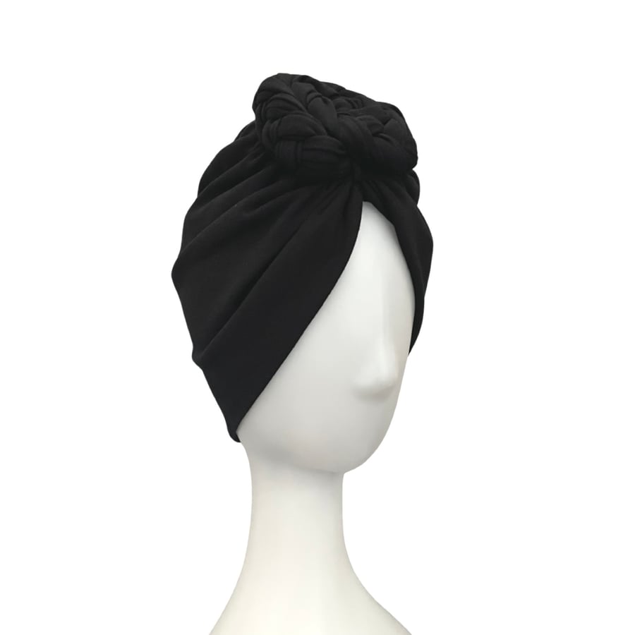 Black Turban for Women Cotton Cancer Turban, Full Head Turban, Handmade Hair hat