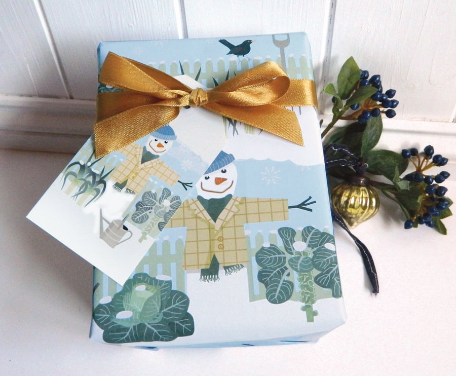Winter Allotment Snowman Christmas Gift Wrapping Paper Set