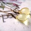 Pale Yellow Earrings, Lemon Teardrop Beads, Antique Brass Kidney Wires