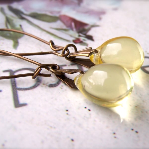 Pale Yellow Earrings, Lemon Teardrop Earrings, Bridesmaid Jewellery