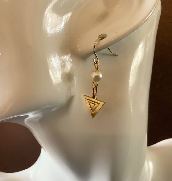 Gold Stainless Steel Triangle Charm Earrings.