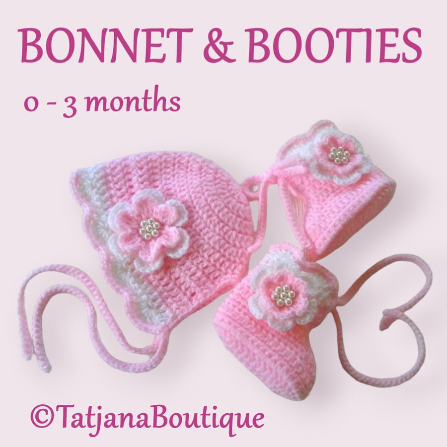 Crochet Pattern Baby Bonnet and Booties, PDF 77