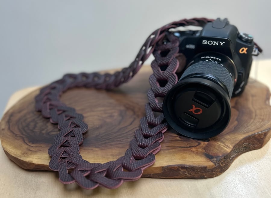 Premium leather camera neck strap in burgundy