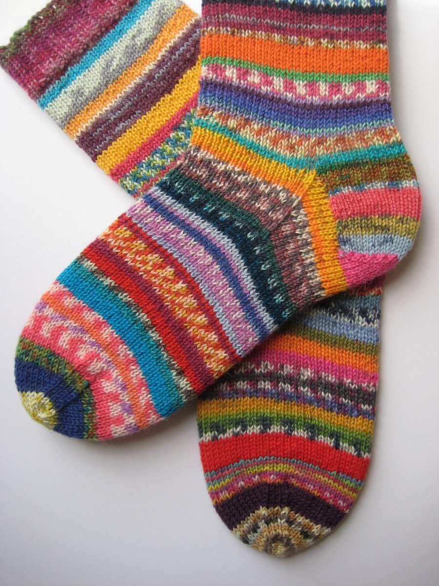 hand knit womens scrappy wool socks UK 4-6