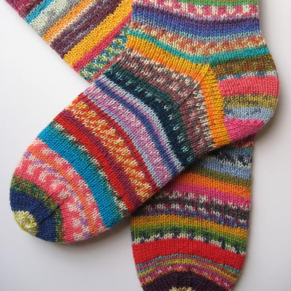 hand knit womens scrappy wool socks UK 4-6