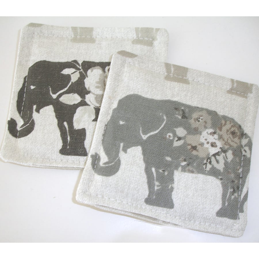 Set of Four Coasters Elephant Grey Beige Mug Rugs