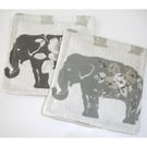 Set of Four Coasters Elephant Grey Beige Mug Rugs