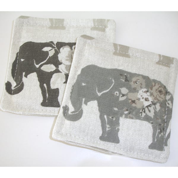 Coasters Pair of Elephant Grey Beige Mug Rugs