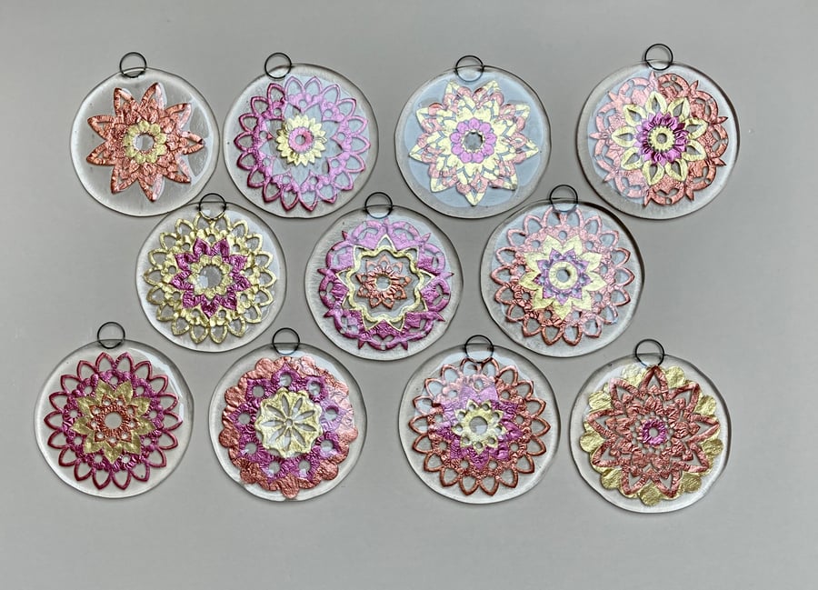 Mandala circular fused glass decorations