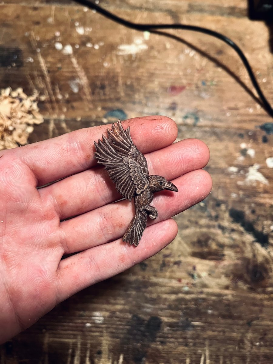 Hand Carved Crow Pendant