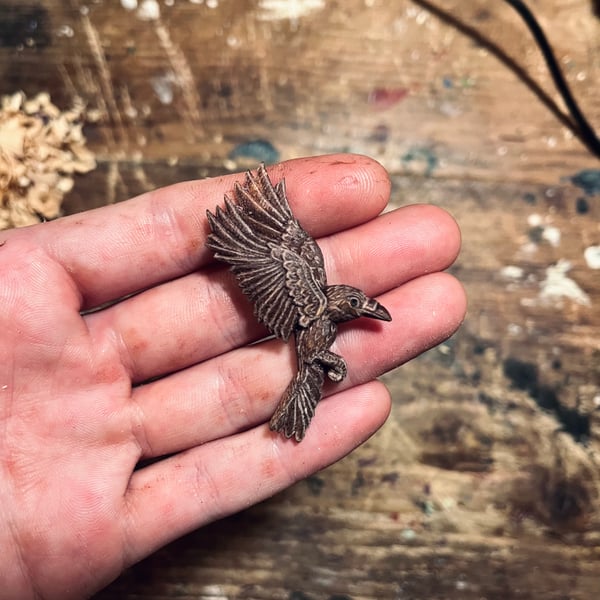 Hand Carved Crow Pendant