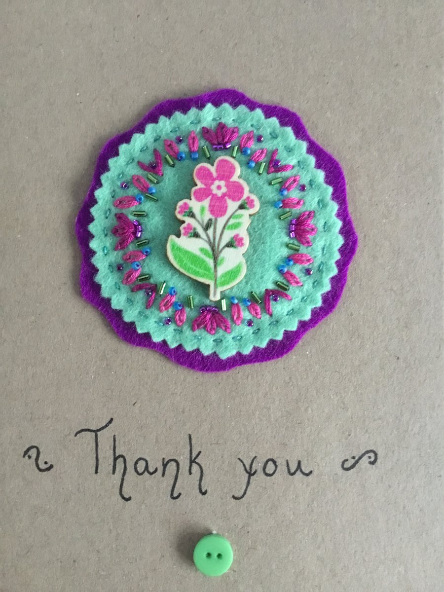 Hand Embroidered Flower Card 