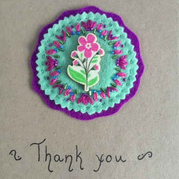 Hand Embroidered Flower Card 