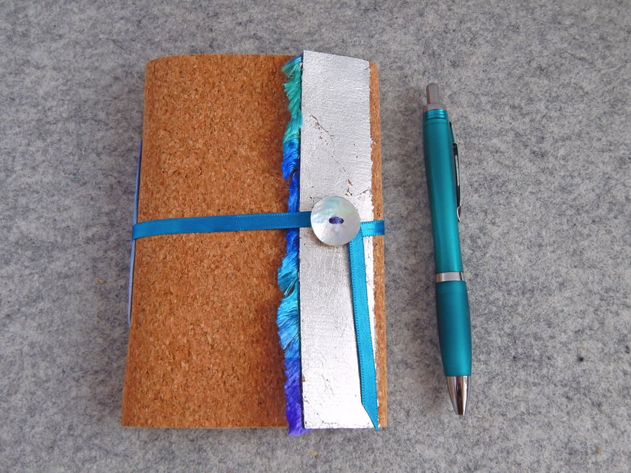 Seashore Cork Sketchbook, Journal A6. Hand Made Paper Pages. Travel Gifts 