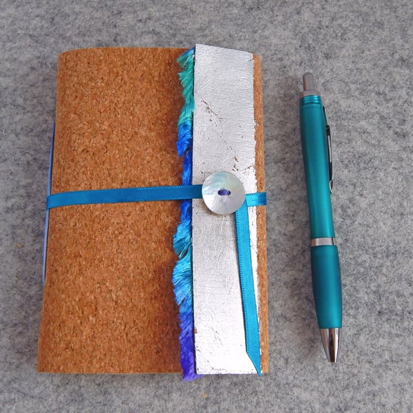 Seashore Cork Sketchbook, Journal A6. Hand Made Paper Pages. 