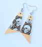 Gothic Skull Earrings – Wooden Teardrop Dangles with Shiny Golden Finish