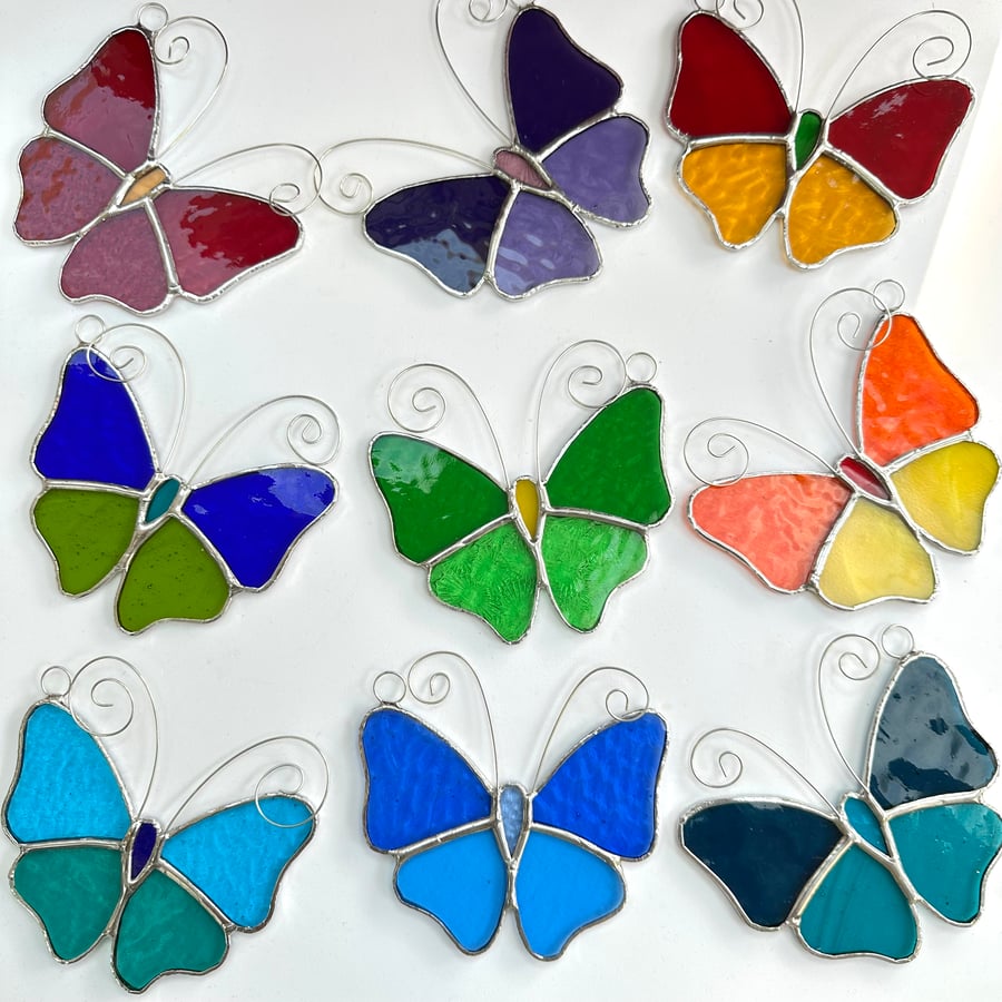 Stained Glass Butterfly Suncatcher - Handmade Hanging Window Decoration 