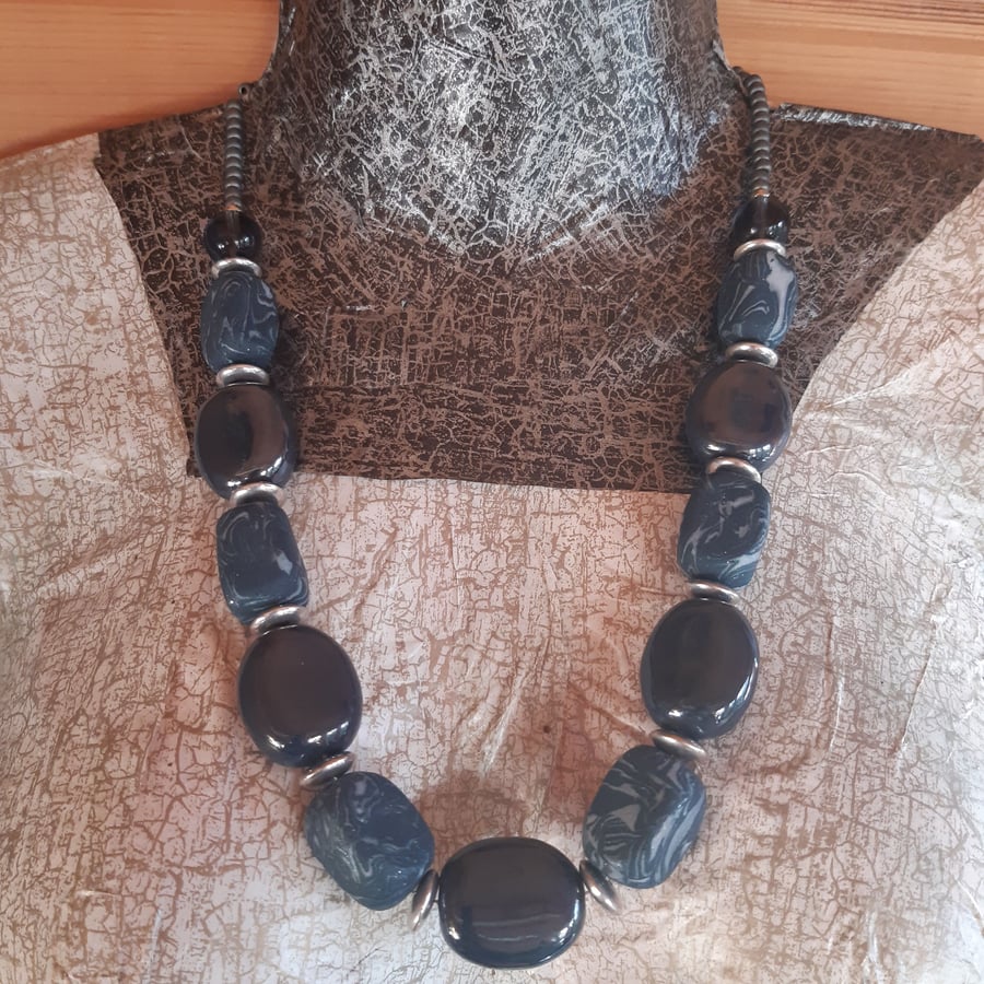 Statement Navy Blue & Silver Necklace
