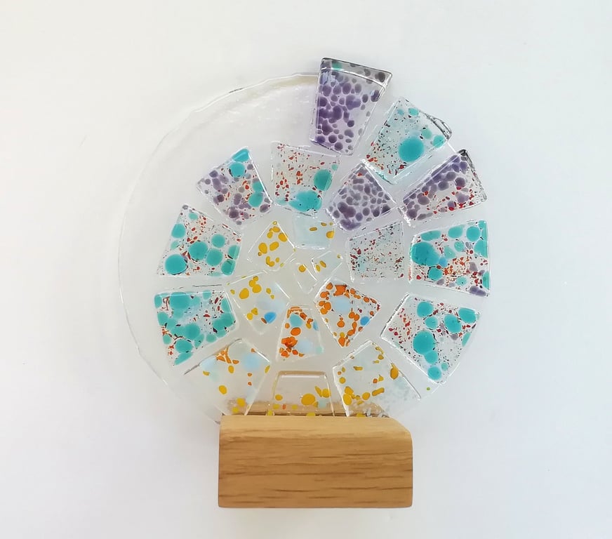 Fused glass ammonite, multicoloured ammonite ornament, glass art, beach gift. 