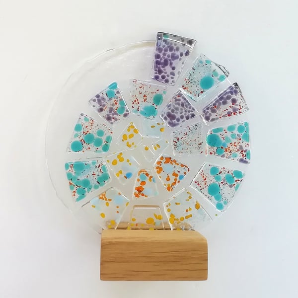 Fused glass ammonite, multicoloured ammonite ornament, glass art, beach gift. 