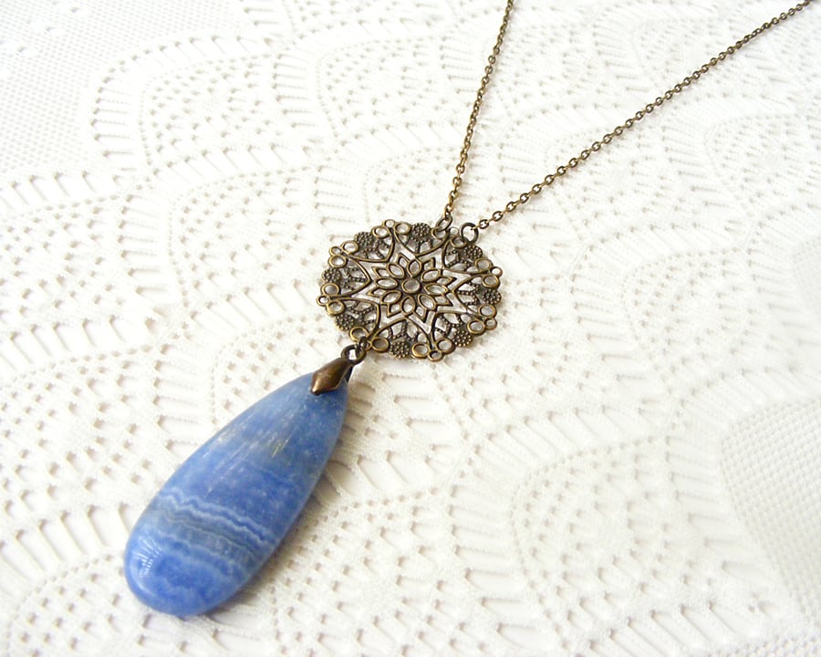 SALE! 50% off! Blue Agate Pendant Necklace