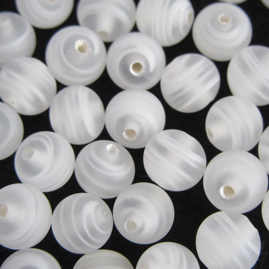 Frosted Glass Beads with White Swirl
