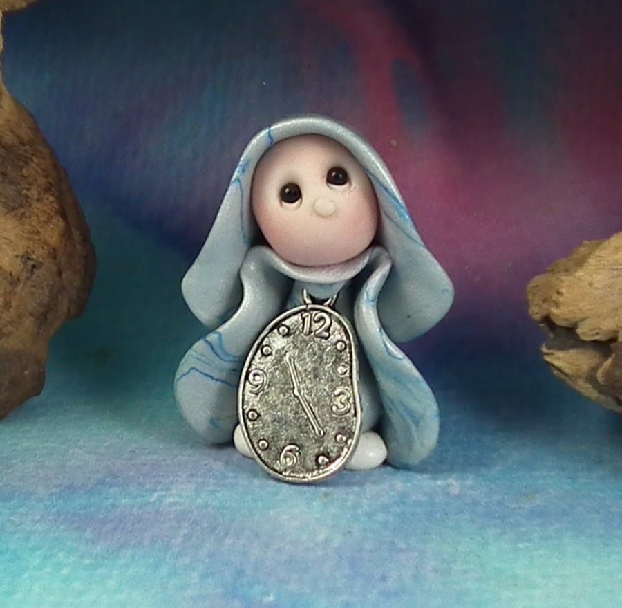 Sale Tiny Timekeeper Gnome 'Cal' with silver clock OOAK Sculpt