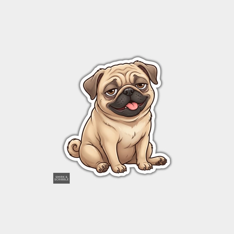 Funny Die Cut Vinyl Sticker - Overwhelmed Pug