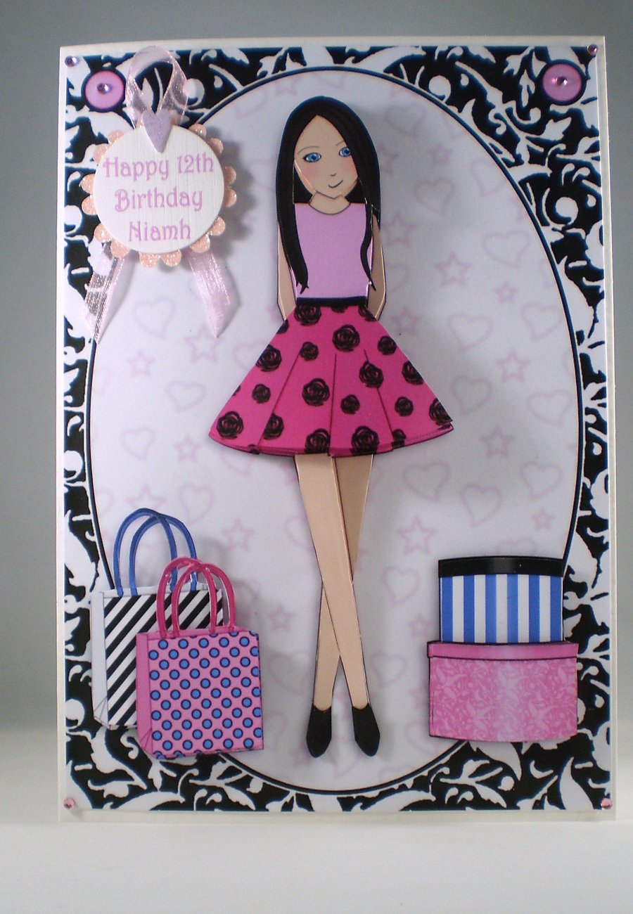 Fashionable Girl Birthday Card,3D Personalise