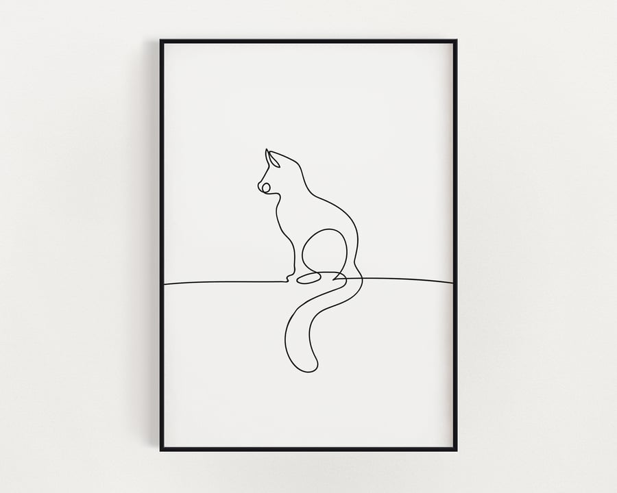 LINE ART DRAWING, Cat Art Print, Cat Art Line Drawing, Cart Print Wall Art