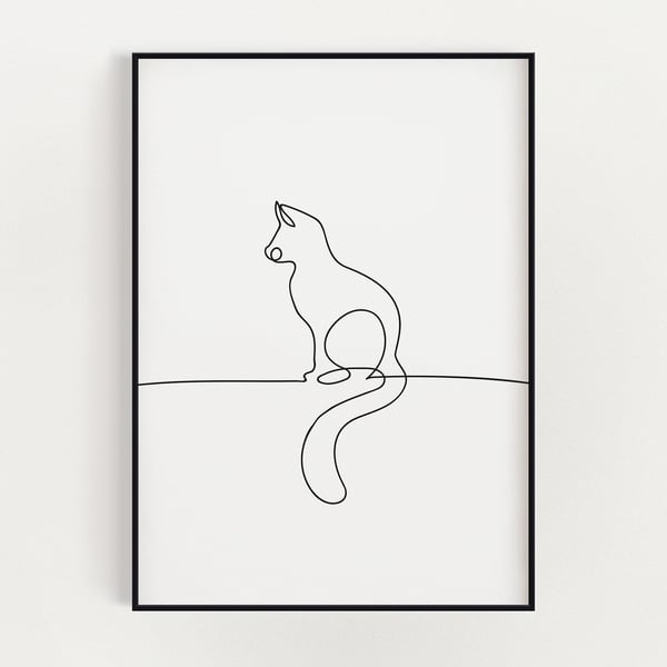 LINE ART DRAWING, Cat Art Print, Cat Art Line Drawing, Cart Print Wall Art