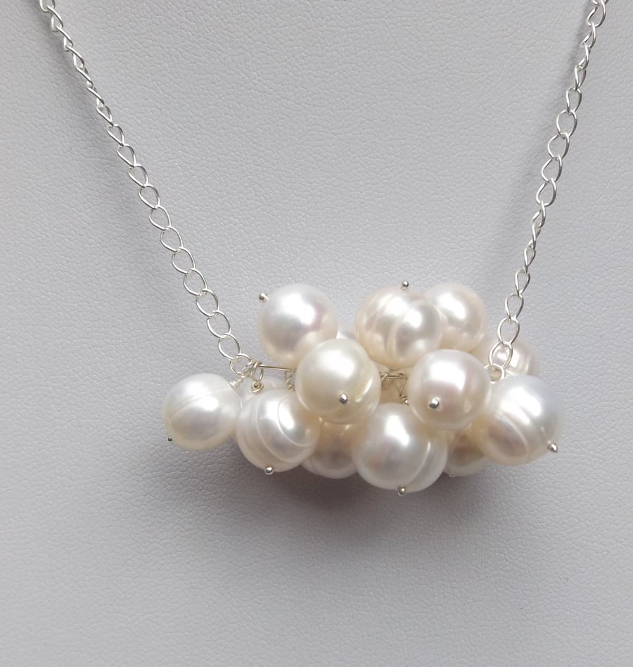 16" Cultured white pearl bubble necklace