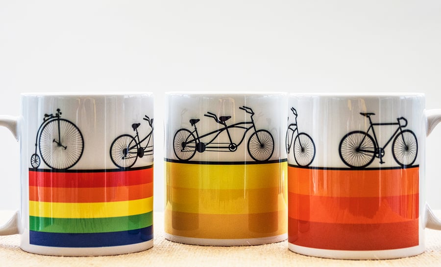 Cyclist Bicycle Coffee Mug Gift for Cycling Fan Penny Farthing Tandem Road Bike 