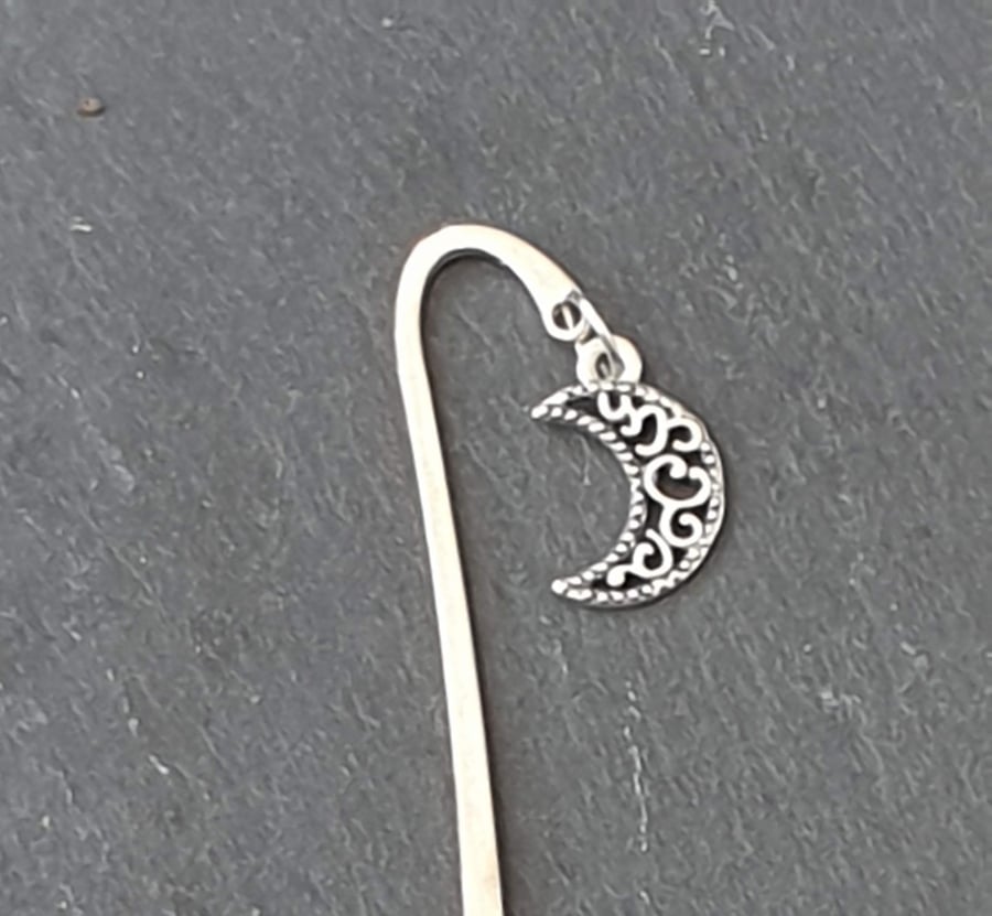 Silver-plated bookmark with Crescent Moon Charm