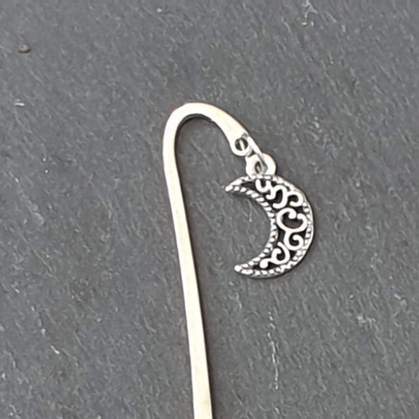 Silver-plated bookmark with Crescent Moon Charm