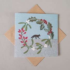 Christmas Fox with Wreath card