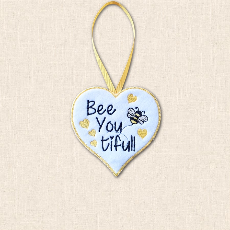 Bee You Tiful Heart Hanger - Embroidered Felt Hanging Decoration