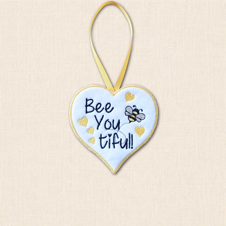Bee You Tiful Heart Hanger - Embroidered Felt Hanging Decoration