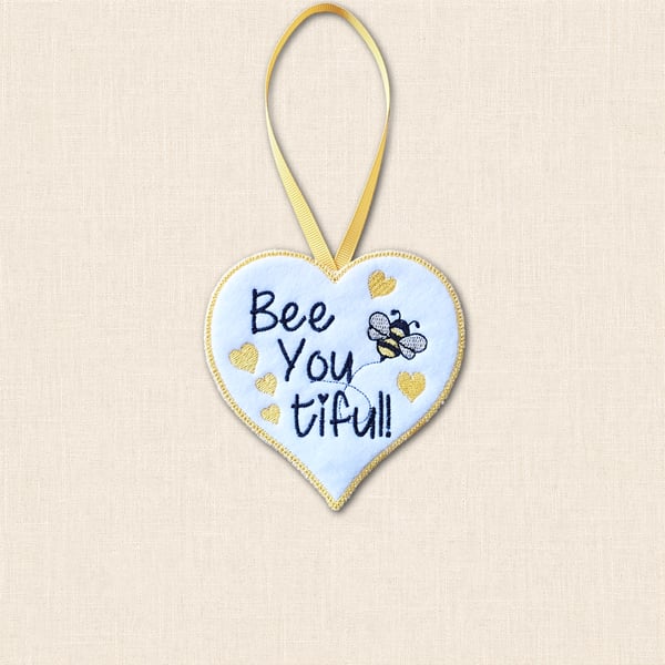 Bee You Tiful Heart Hanger - Embroidered Felt Hanging Decoration