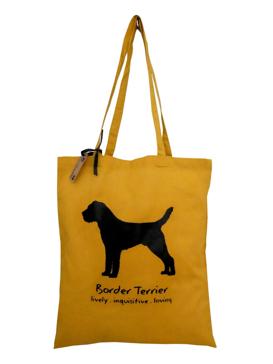 Digg Design BORDER TERRIER cotton Tote Bag. Mustard
