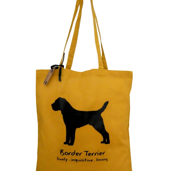 Digg Design BORDER TERRIER cotton Tote Bag. Mustard
