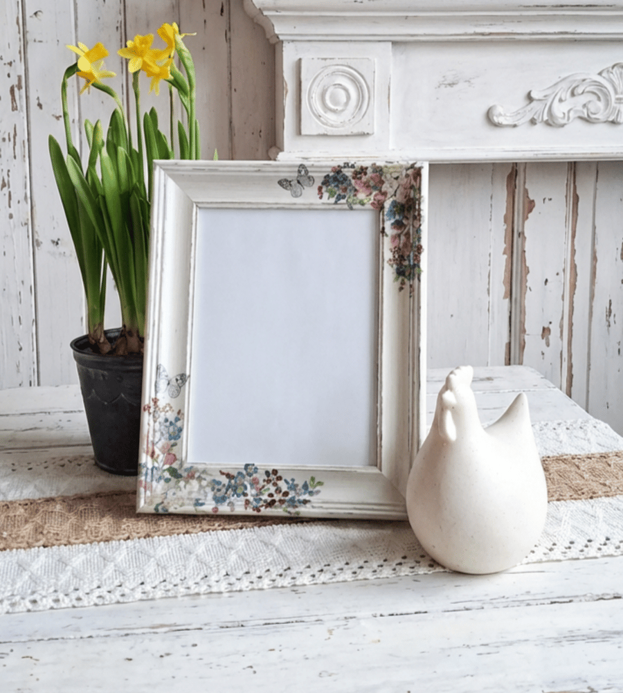 Rustic Shabby Chic Floral Butterfly Pboto Frame