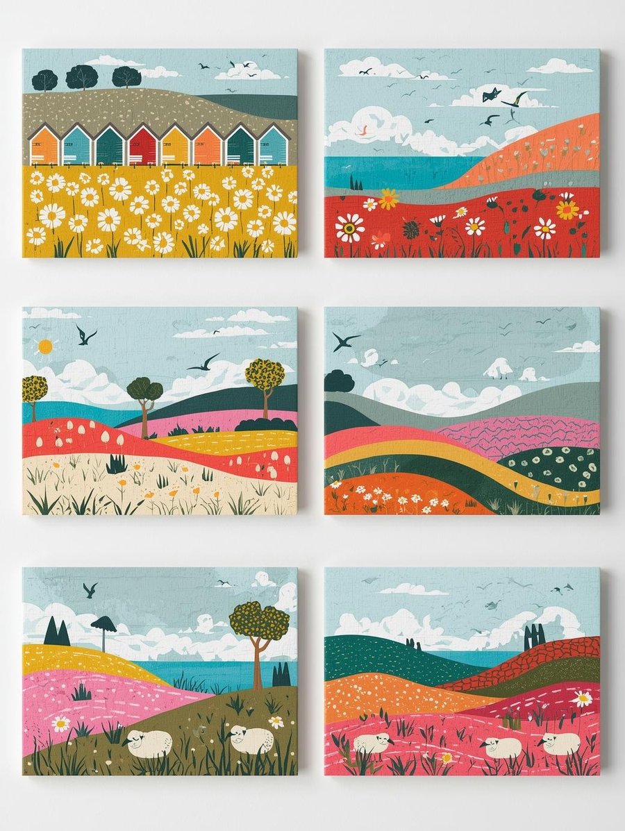 Pack of 6 note cards - Sea & Beach Huts  A6 White Linen Note Card & Envelope Set