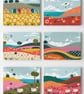 Pack of 6 note cards - Sea & Beach Huts  A6 White Linen Note Card & Envelope Set