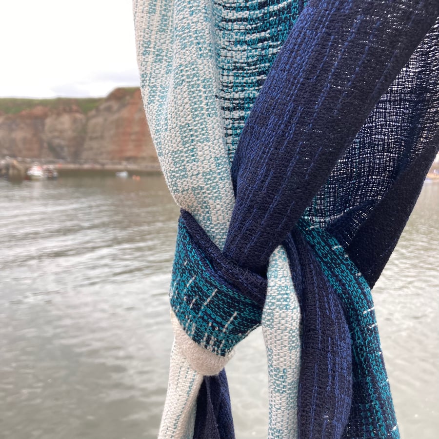 Classic Blue Ebb Tide Handwoven Cotton Wrap Scarf