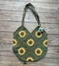 Handmade Sunflower Crochet Bag with Bee Charm - Bayleaf Green