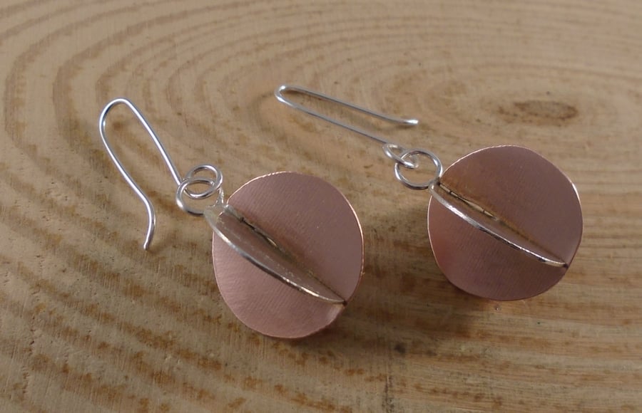 Sterling Silver and Copper 3D Circle Earrings